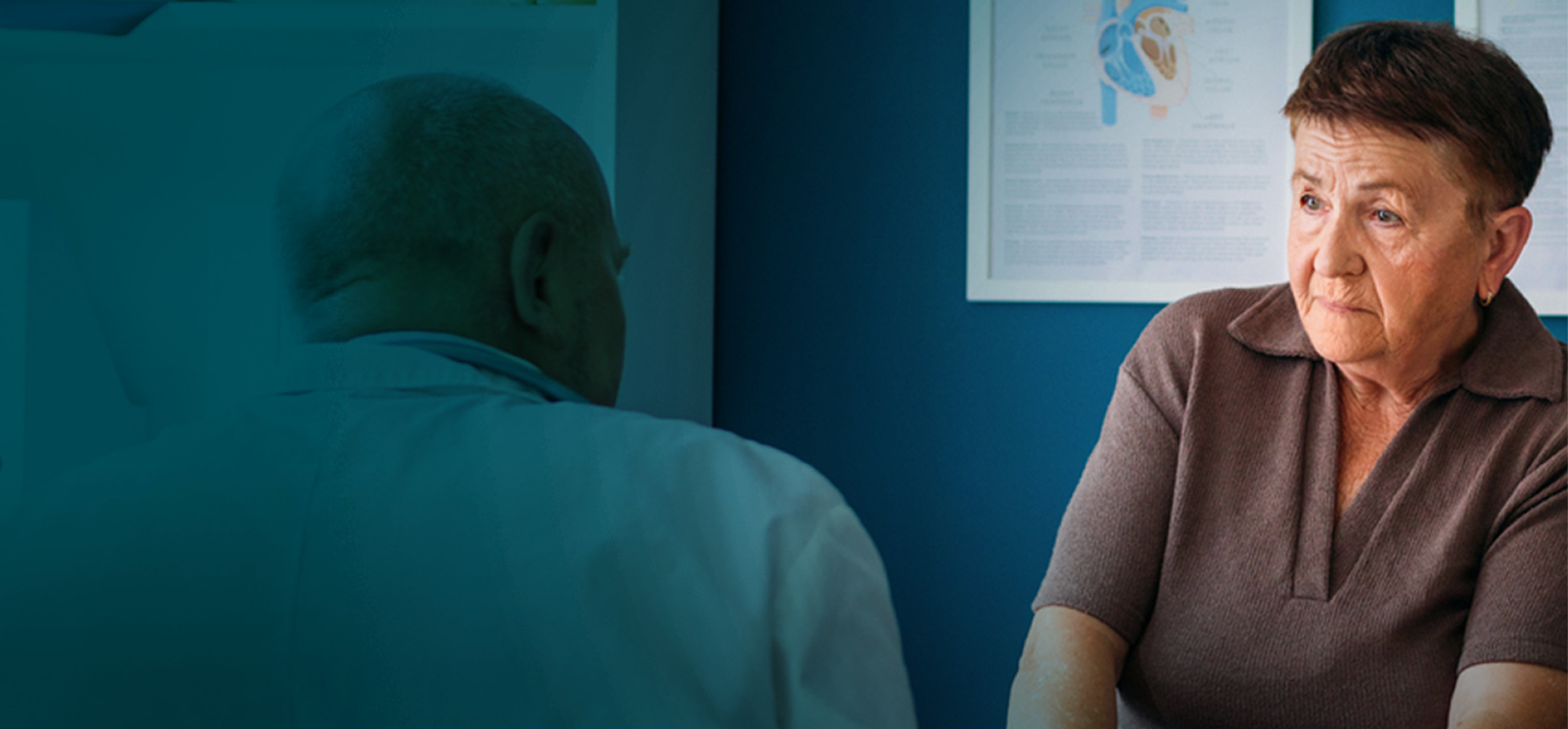 Actor portrayals of an older woman speaking with her doctor