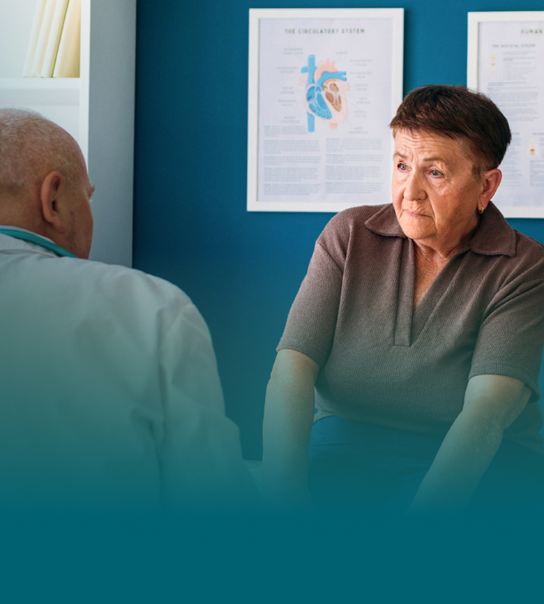 Actor portrayals of an older woman speaking with her doctor