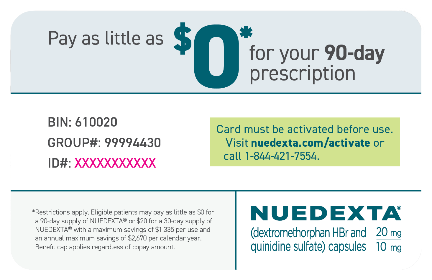 Example image of Nuedexta savings card